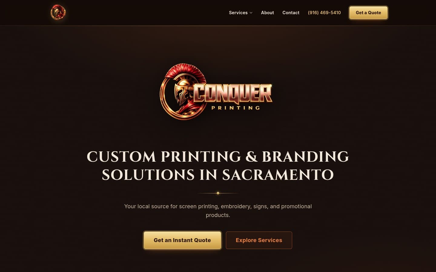 Conquer Printing website, desktop view