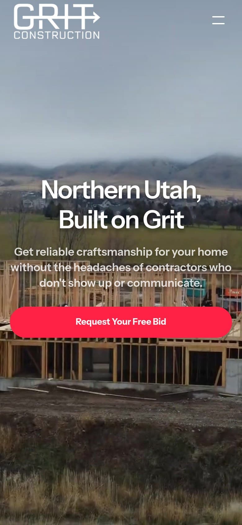 Grit Construction website, mobile view