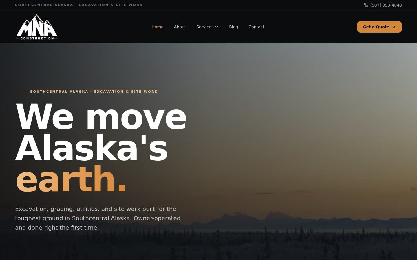 MNA Construction website, desktop view