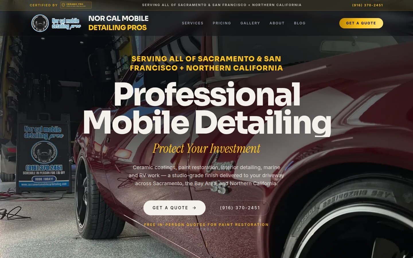 Nor Cal Mobile Detailing Pros website, desktop view