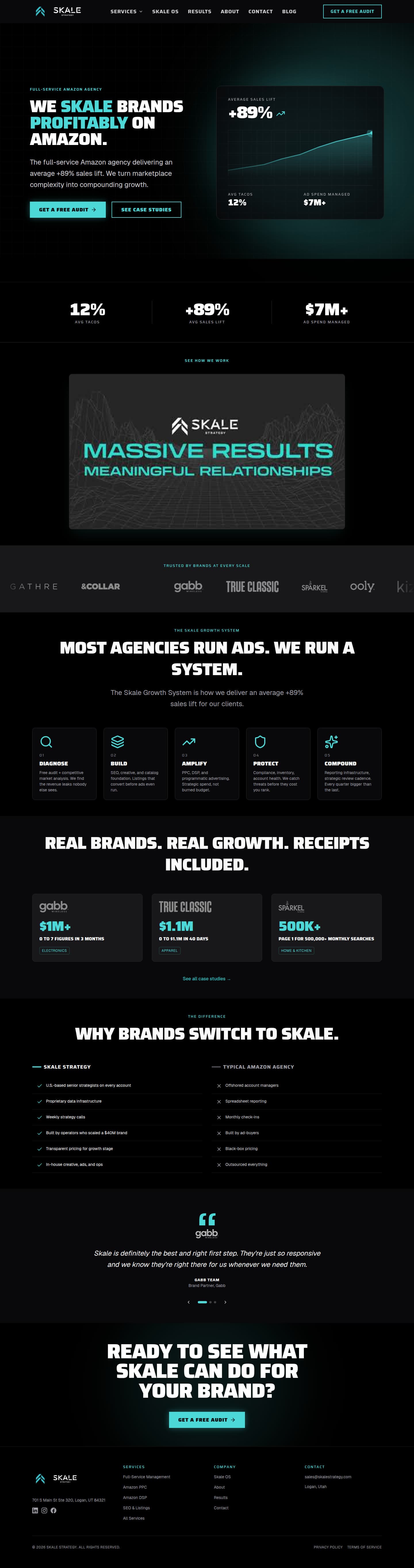 Skale Strategy website, full home page on desktop