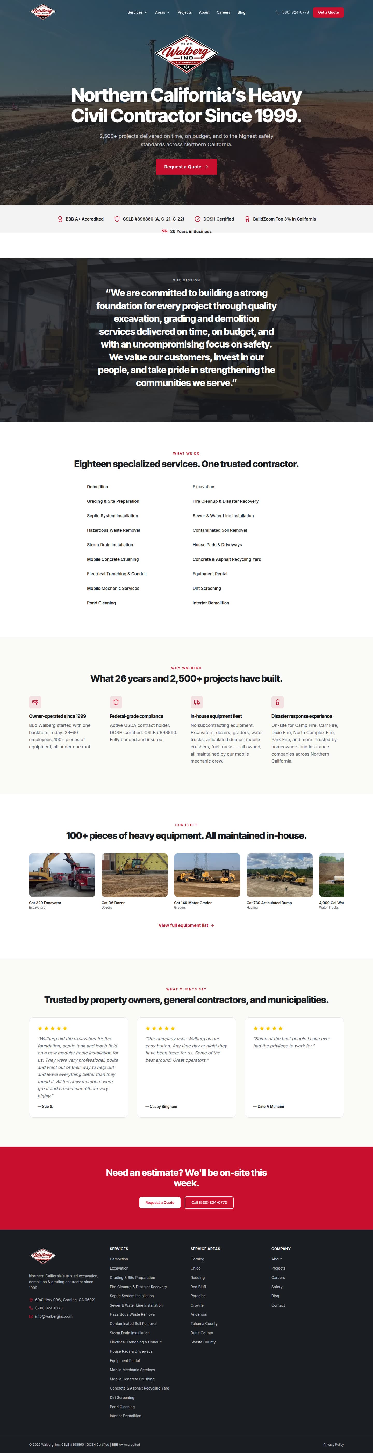Walberg, Inc. website, full home page on desktop