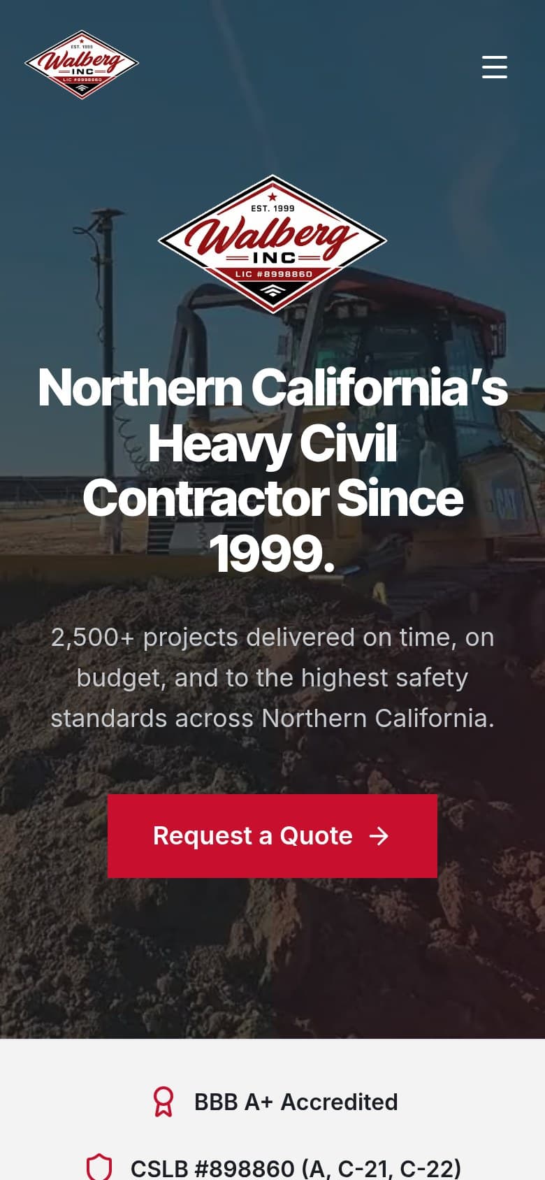 Walberg, Inc. website, mobile view
